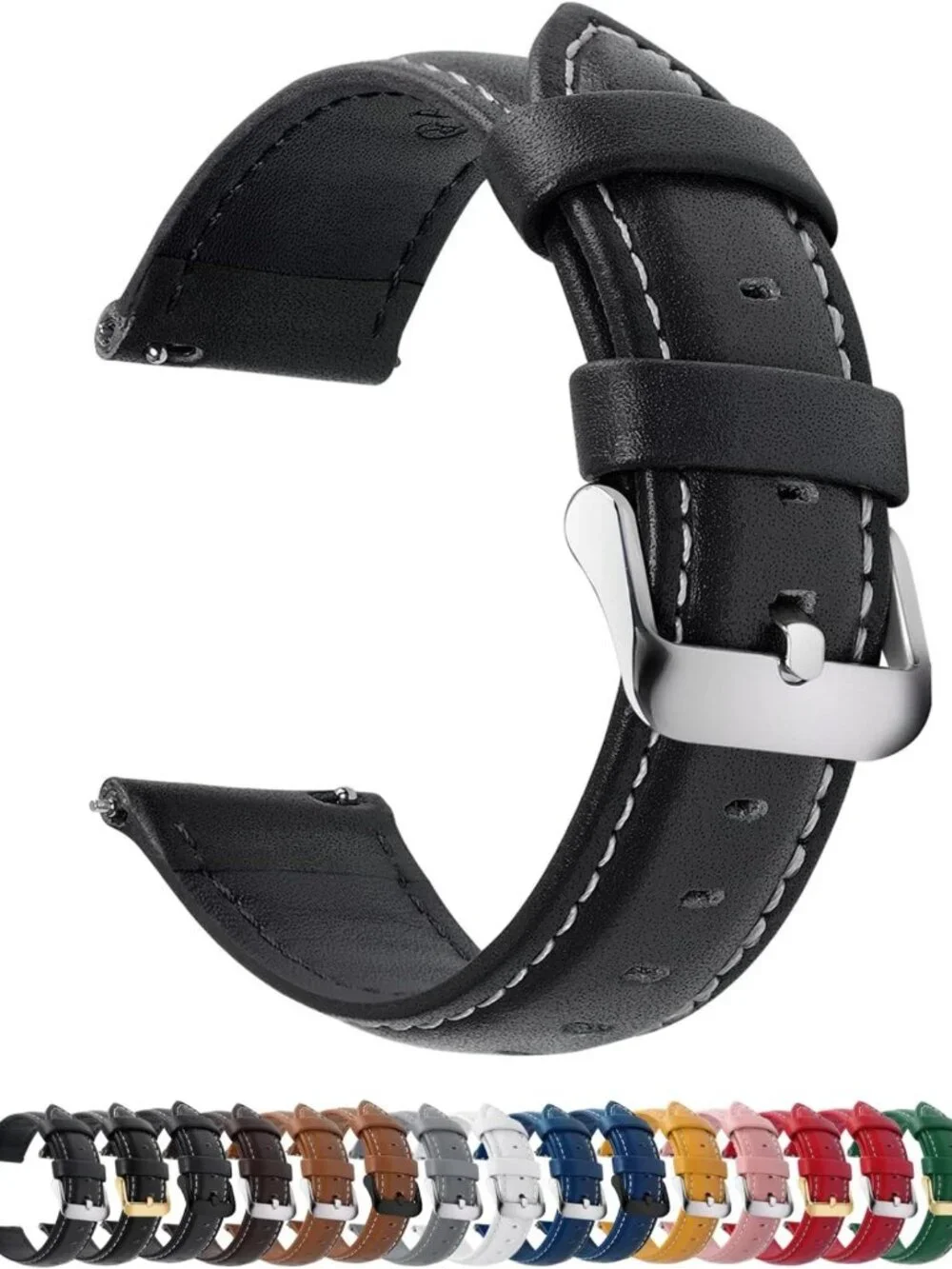 Stylish 24mm Quick Release Leather Watch Band - Durable & Comfortable Strap